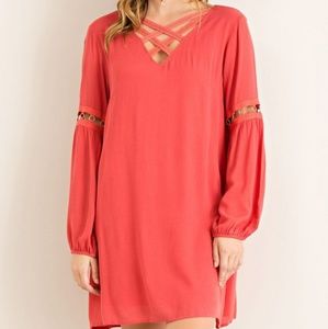 Marsala Long Sleeve Dress With Cutout Details